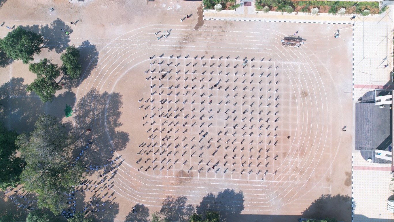 Aerial view of school sports ground and track at Montfort School CBSE